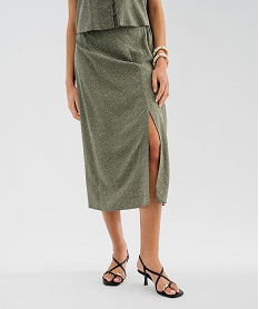 GEMO Jupe à taille élastiquée en viscose fluide imprimée femme Vert