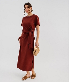 GEMO Robe longue à manches courtes en jersey de coton femme Rouge
