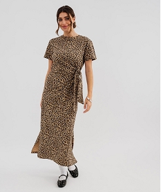 GEMO Robe longue à manches courtes en jersey de coton femme Brun