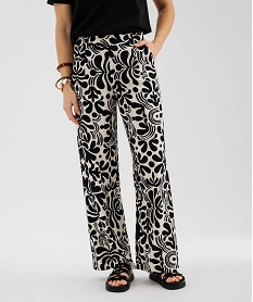 GEMO Pantalon fluide imprimé coupe large femme Noir