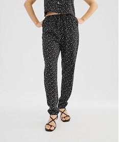 GEMO Pantalon à taille élastiquée en viscose fluide imprimée femme Noir