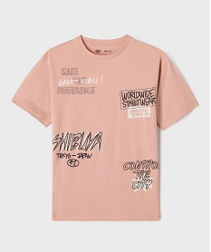 GEMO Tee-shirt manches courtes avec inscriptions streetwear garçon Rose