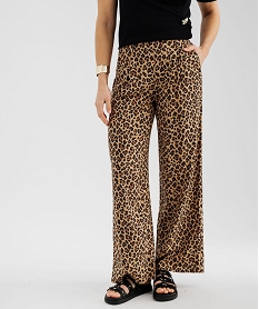 GEMO Pantalon fluide imprimé coupe large femme Brun