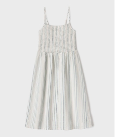 GEMO Robe midi rayée à fines bretelles et buste smocké fille Bleu
