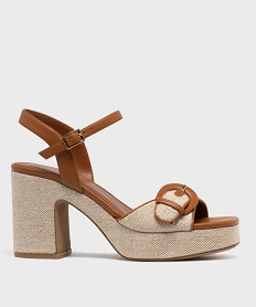 GEMO Sandales à talon large et semelle plateforme femme Beige