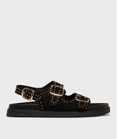 GEMO Mules à épaisse semelle en suédine à clous dorés femme noir standard