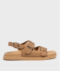 GEMO Mules à épaisse semelle en suédine à clous dorés femme Beige