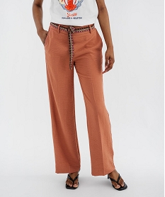 GEMO Pantalon fluide avec ceinture tissée femme Rose