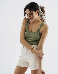 GEMO Débardeur en jersey de coton stretch à bretelle bijou femme vert standard