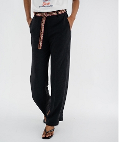GEMO Pantalon fluide avec ceinture tissée femme noir standard