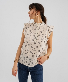 GEMO Blouse sans manches en voile de coton fleuri femme Beige