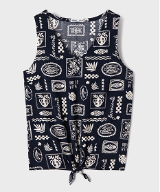 GEMO Blouse sans manches à col V imprimée fille Bleu