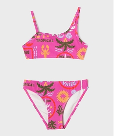 GEMO Maillot de bain 2 pièces imprimé avec haut asymétrique fille Rose