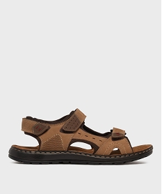 GEMO Sandales confort à scratch dessus cuir homme marron standard