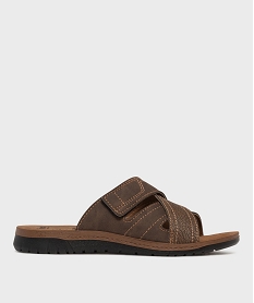 GEMO Mules ouvertes avec brides croisées à scratch homme marron standard