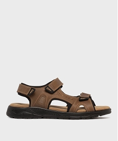 GEMO Sandales confort à scratch dessus cuir homme marron standard