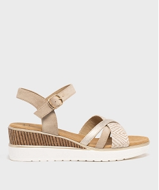 GEMO Sandales à talon compensé et brides multimatières femme Beige