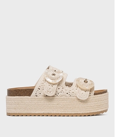 GEMO Mules à double bride façon macramé sur semelle plateforme femme - 5 Miles beige standard