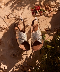 GEMO Sandales en cuir à larges brides tressées femme - LuluCastagnette dore
