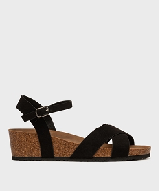 GEMO Sandales à talon compensé et larges brides croisées en suédine femme - Valentina Baldano noir standard