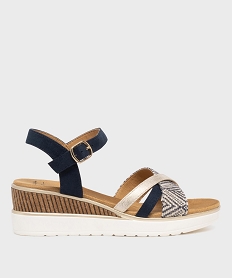 GEMO Sandales à talon compensé et brides multimatières femme Bleu