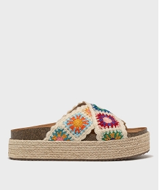 GEMO Mules ouvertes en textile à semelle plateforme femme Multicolore