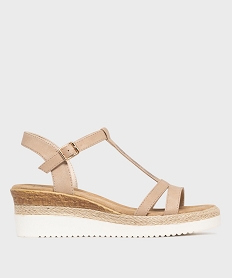 GEMO Sandales à talon compensé et bride pailletée femme Beige