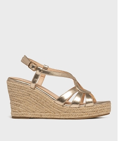 GEMO Sandales à talon compensé en corde et tige brillante femme - Follow Me dore