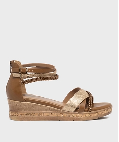 GEMO Sandales à talon compensé et talon fermé femme Brun