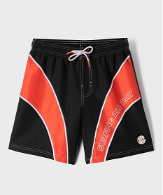 GEMO Short de surf tricolore avec ceinture ajustable garçon noir standard
