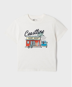 GEMO Tee-shirt manches courtes en jersey de coton imprimé estival garçon blanc standard