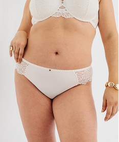GEMO Tanga en microfibre et dentelle femme grande taille blanc standard