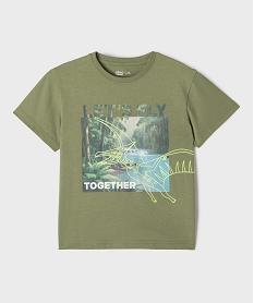 GEMO Tee-shirt manches courtes en jersey de coton imprimé estival garçon vert standard