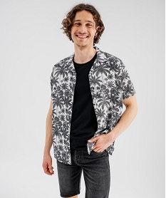 GEMO Chemise manches courtes en coton imprimé tropical homme Noir