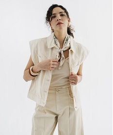 GEMO Veste en jean sans manches avec poches asymétriques femme Beige