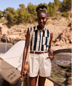 GEMO Short ample à pinces avec ceinture femme - LuluCastagnette blanc standard