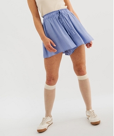 GEMO Short ample et fluide en viscose plissée femme bleu standard
