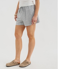GEMO Short rayé ample en viscose et lin avec taille ajustable femme Gris