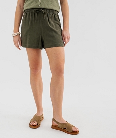 GEMO Short ample en viscose et lin femme kaki fonce