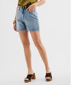 GEMO Short en jean large taille haute avec ceinture femme bleu standard