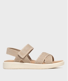 GEMO Sandales à larges brides textile et scratch femme Beige