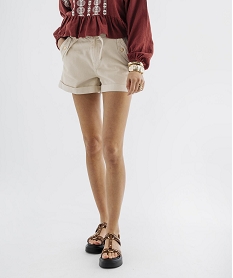 GEMO Short en coton ample à revers et taille élastiquée femme Beige