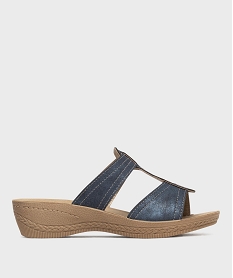 GEMO Mules confort à talon compensé et semelle intérieure cuir femme - GFlex Bleu