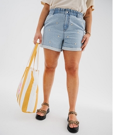 GEMO Short en jean brodé à taille paper bag femme grande taille Bleu