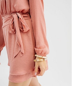 robe courte a manches longues en satin femme rose standard robes courtesL281501_2