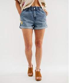 GEMO Short en jean brodé taille paper bag femme bleu standard