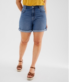 GEMO Short en jean coupe mom à revers femme grande taille bleu standard