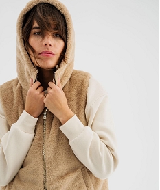 GEMO Doudoune sans manches réversible à capuche femme Beige