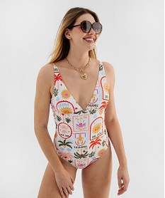 GEMO Maillot de bain une pièce à motifs exotiques avec mousses amovibles femme Beige