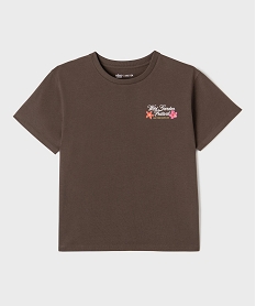 GEMO Tee-shirt manches courtes avec motifs fleuris devant et dos fille marron fonce